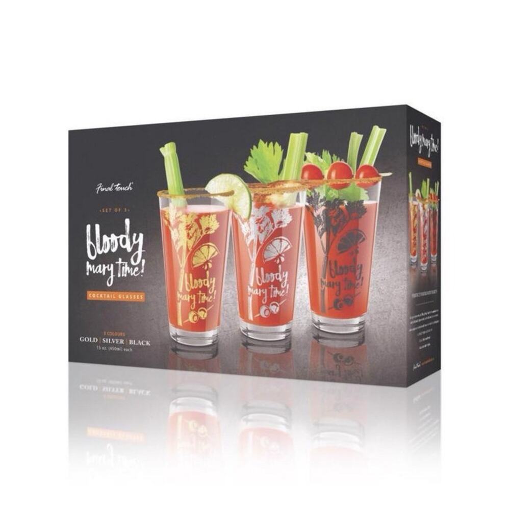 Final Touch Bloody Mary Set Of 3 Glasses , 15oz Made Of Durable, Thick Glass NEW